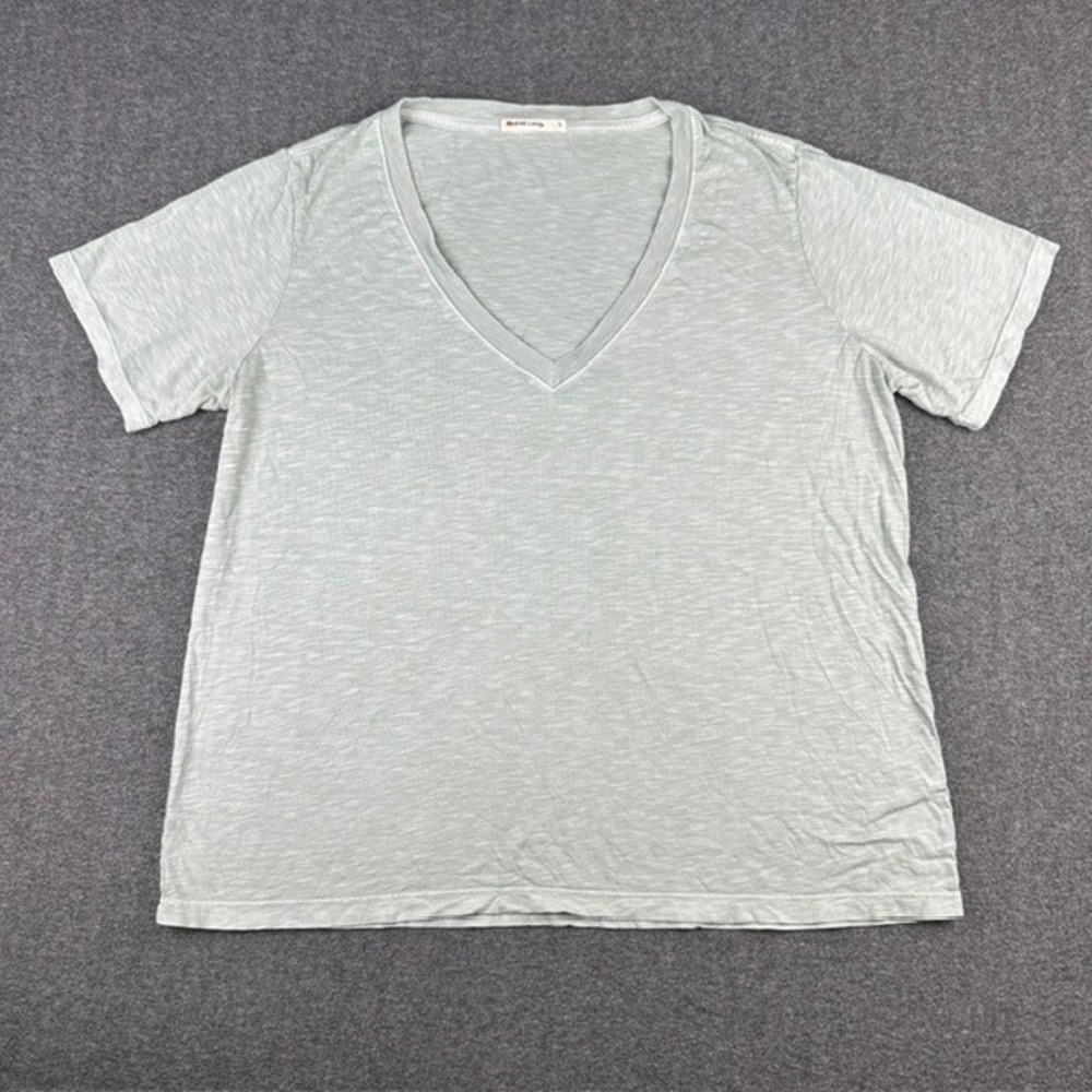 Marine Layer Womens Large V-Neck Slub Knit Short Sleeve T-Shirt Sage Green